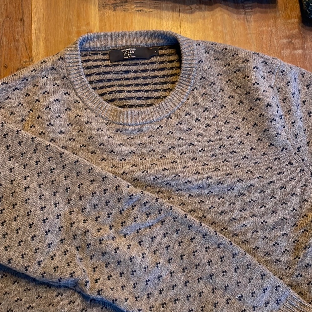 JCrew Nordic wool sweater.  Gray with navy.  Large.